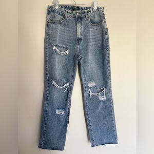 Nasty Gal Acid Wash Black Gray Distressed Straight Leg Mom Cotton Jeans size 10